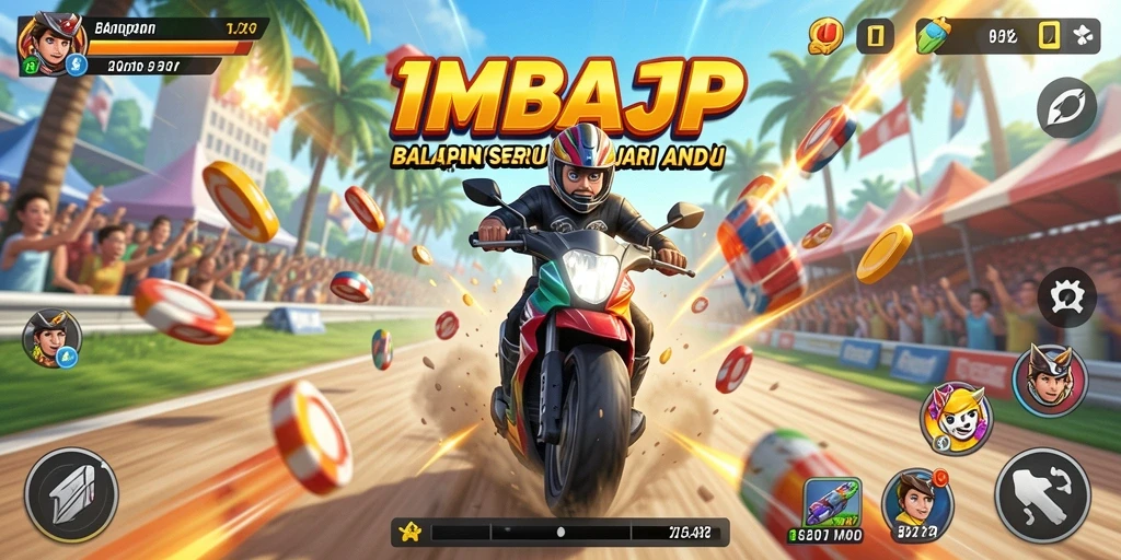 Screenshot gameplay IMBAJP menampilkan aksi balapan yang mendebarkan.