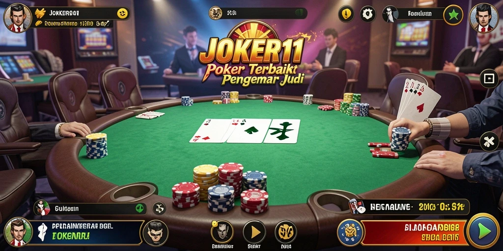 Tampilan gameplay poker seru di JOKER11 dengan pemain yang bersemangat.