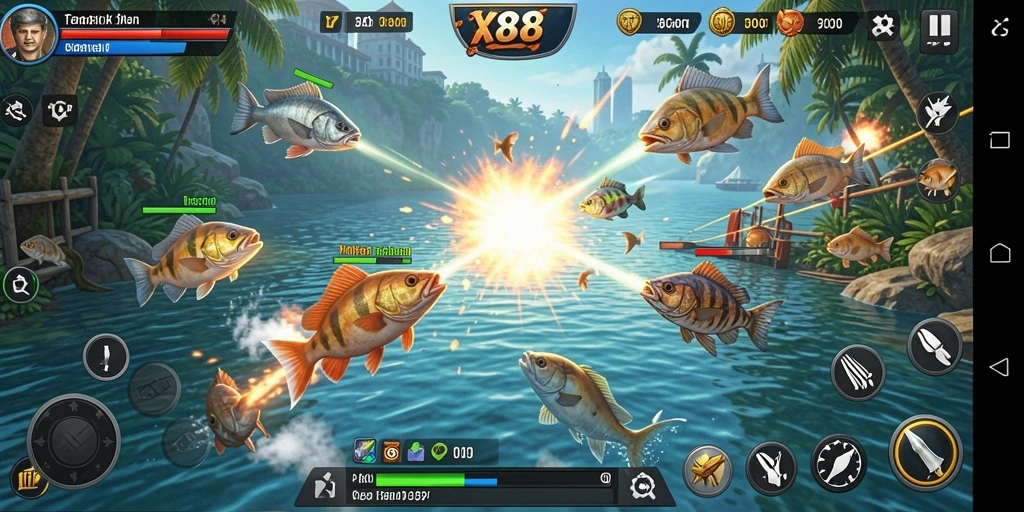 Tampilan gameplay X88 yang seru dalam menangkap ikan.